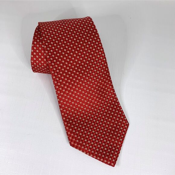 Tommy Hilfiger Crest Silk Necktie Red Patterned Work Business Formal Vintage - Picture 1 of 6